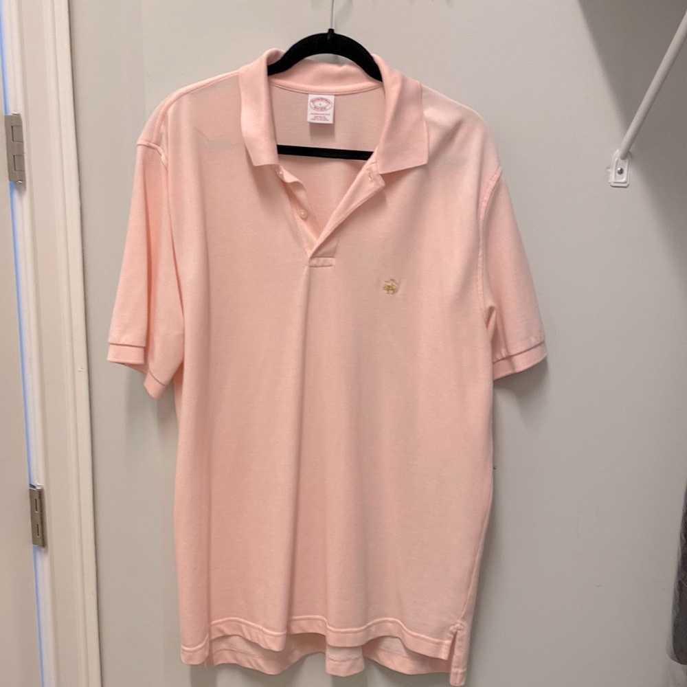 Men’s Brooks Brothers original fit, performance polo. Pink
